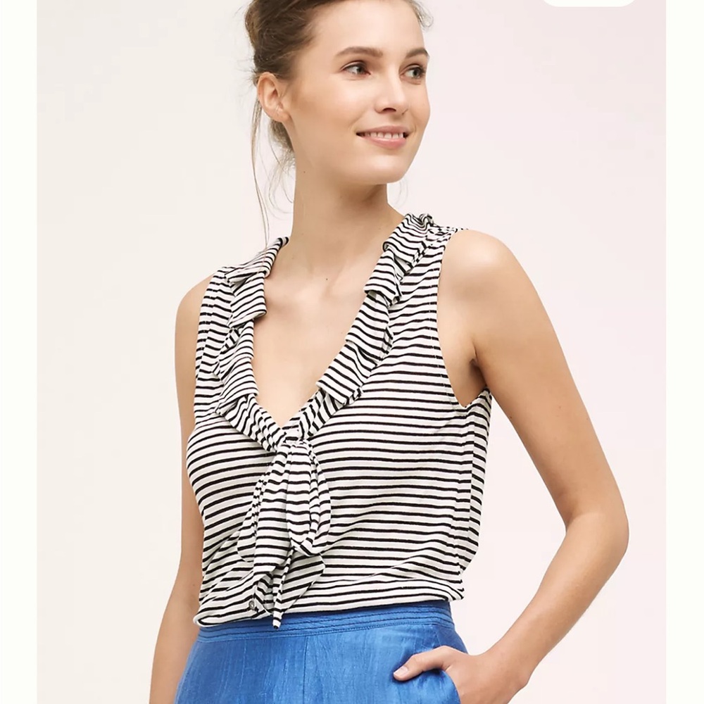 Anthropologie Dolan Black and White Ruffled Tie Front Tank Top